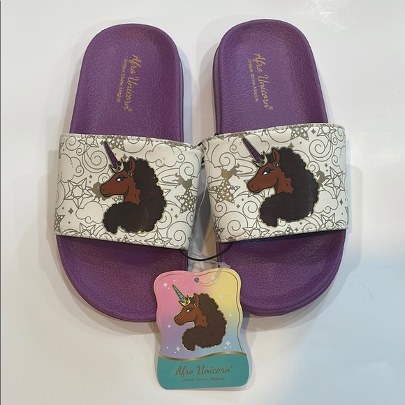 Purple Slide Sandals with Afro Art - Picture 2 of 4